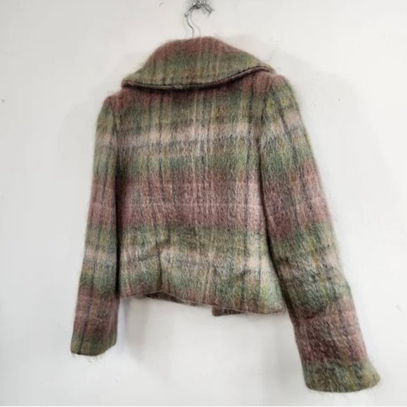 Tibi Plaid Fuzzy Mohair Cropped Pea Coat - Picture 5 of 5